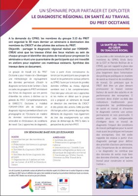 Un sminaire pour partager et exploiter le diagnostic en sant au travail du PRST3 Occitanie - Synthse du sminaire